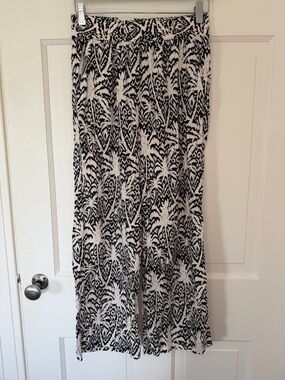 Panama Jack Black & White Tropical Print Wide Leg Pants XS